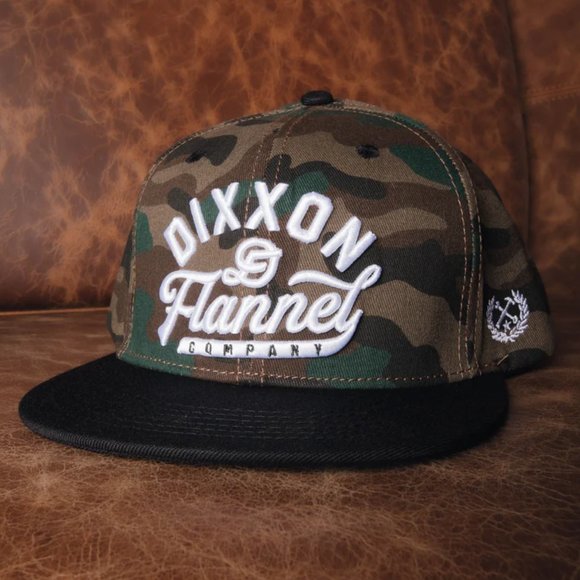 NWT Dixxon Flannel Camo Script Flat Bill Snapback Hat